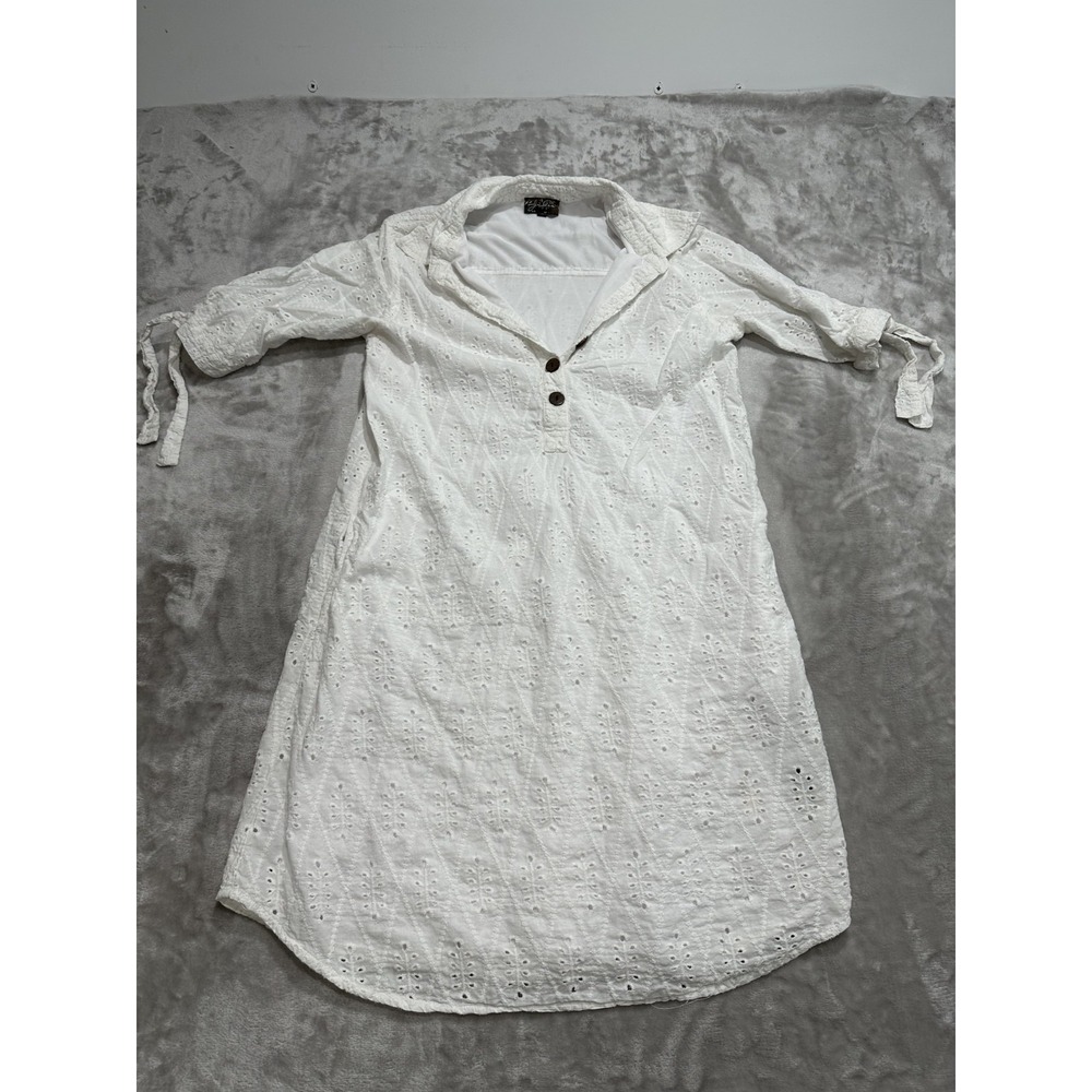 J Gee Dress Women's Size Large White Lace Button‎ Front 1/2 Sleeve Long Shirt
